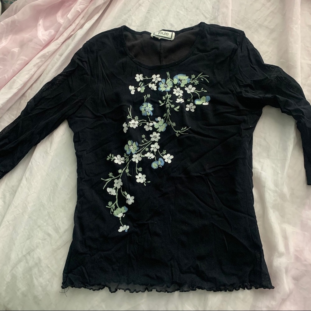 Joule black floral mesh blouse